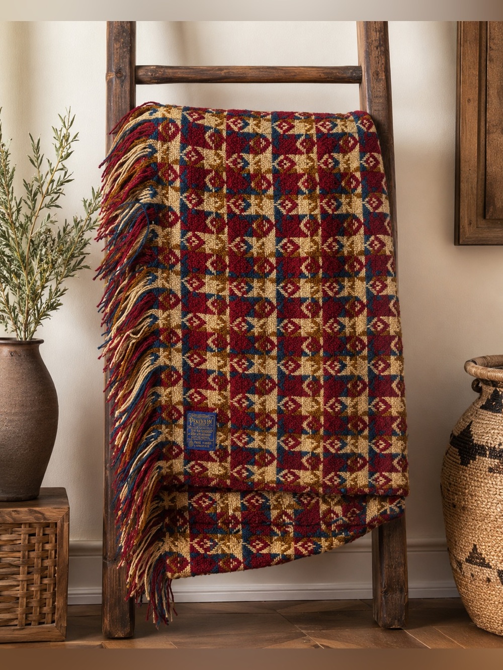 Pendleton Pure Virgin Wool Geometric Fringe Blanket Throw USA 59x57